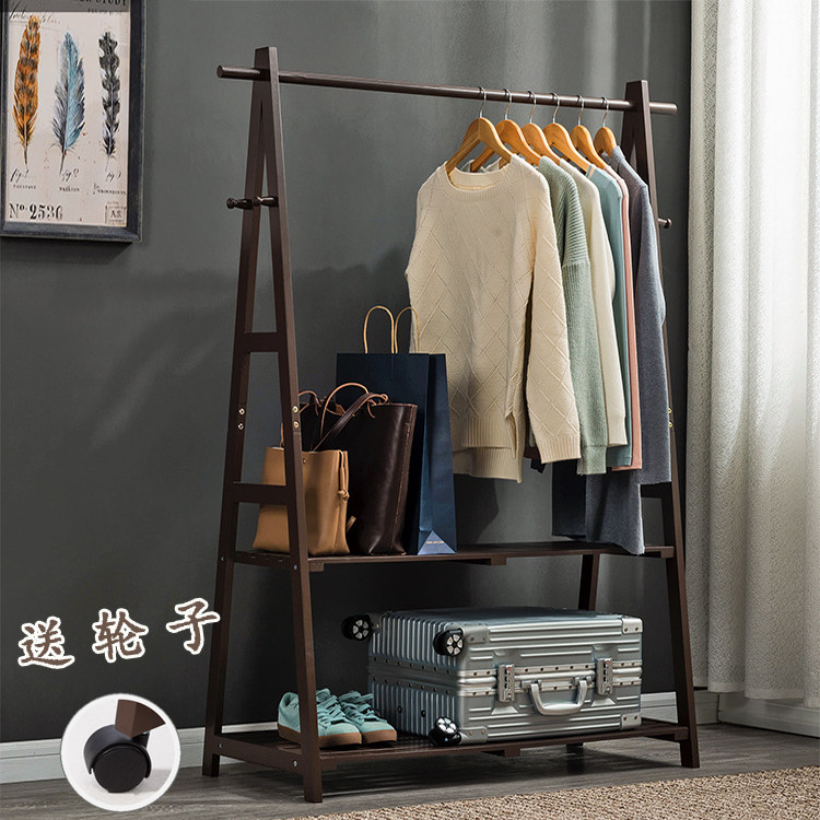 Removable solid wood coat rack floor-to-ceiling simple household hanger bedroom living room single-rod clothes rack storage rack