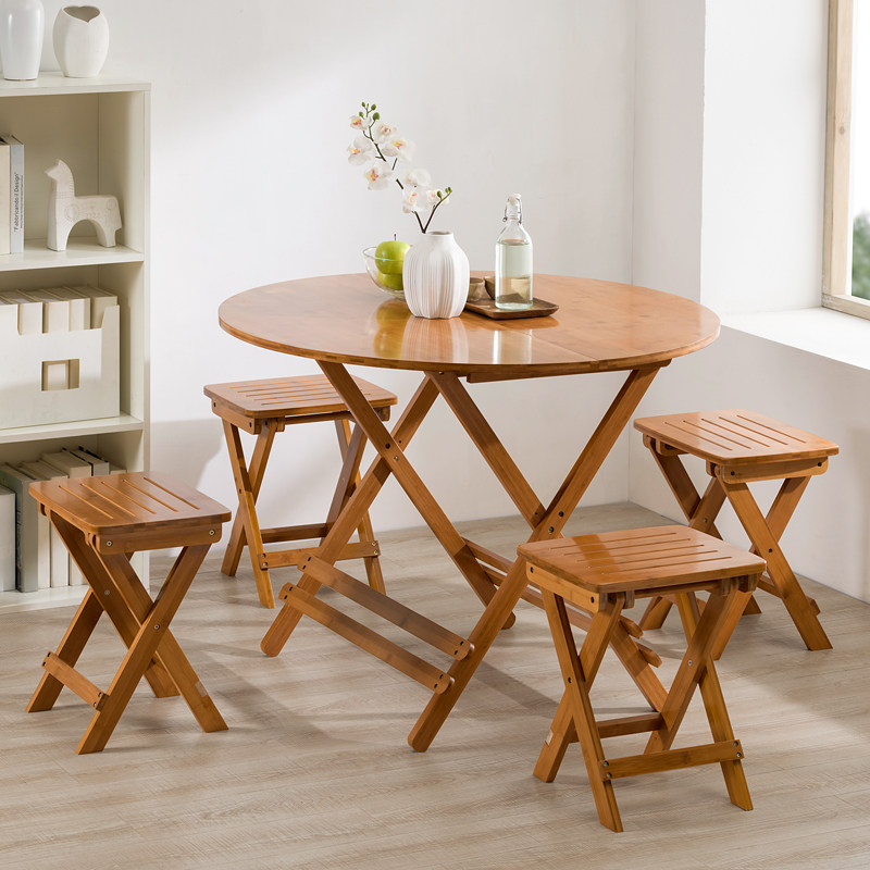 Bamboo folding table for eating portable solid wood small apartment dining table square table simple round dining table can be stored for home use