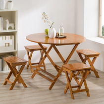 Bamboo folding table for eating Portable solid wood small apartment dining table square table simple round dining table can be stored for home use