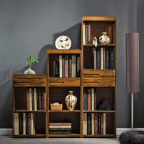 Office solid wood Chinese bookcase European retro bookshelf shelf Multi-layer floor-to-ceiling living room floor-to-ceiling shelf Nanzhu