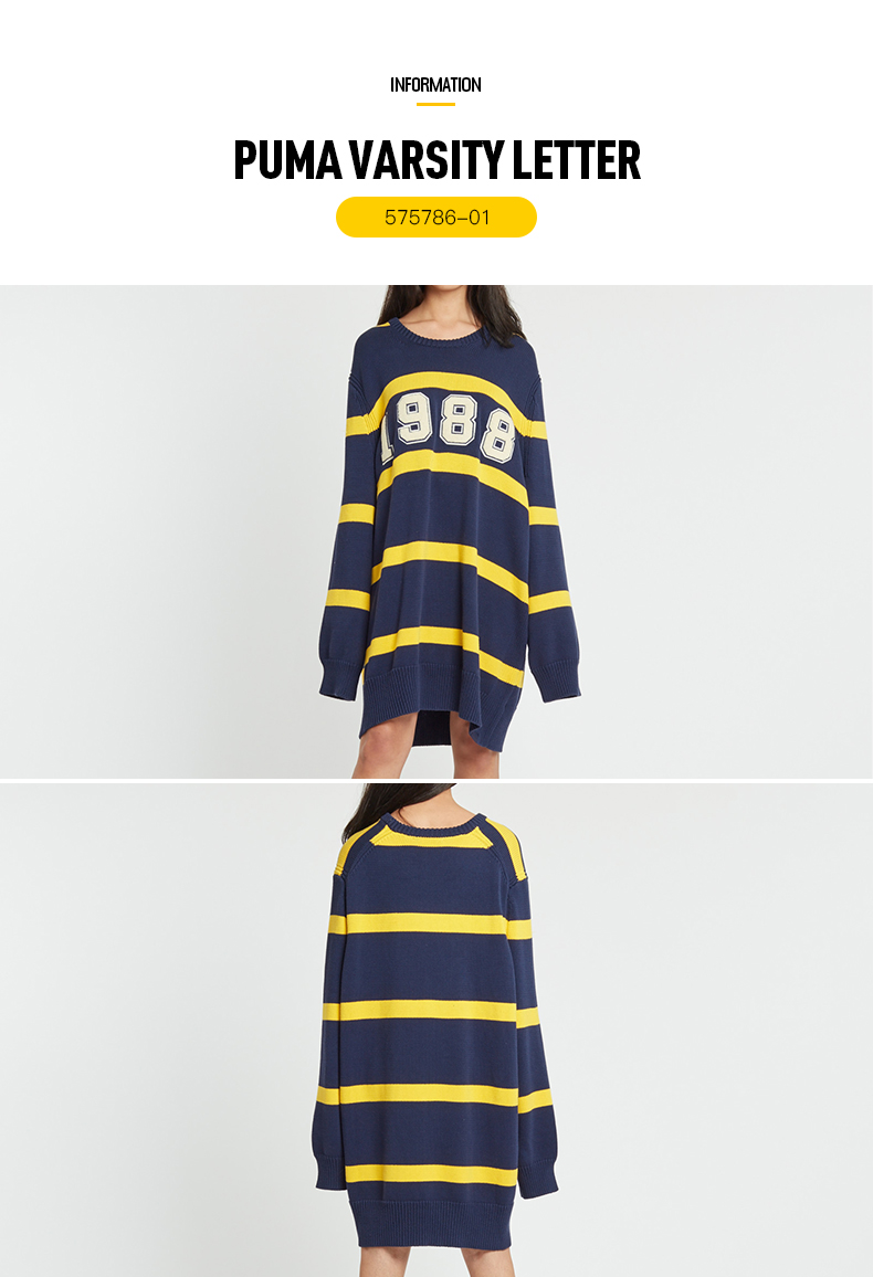 Puma Varsity Letter Màu xanh sọc nữ Thể thao Áo len rộng 57586-01 - Áo len thể thao / dòng may áo len hàn quốc nhập khẩu