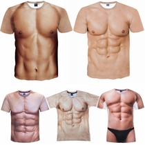 Men Muscle Muscle Men T-Shirt Personality Realistic cosplay False Chest Muscle False Abdomen Clothes Annual Meeting Performance