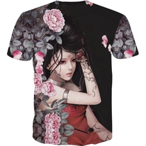 2019 Summer Tattoo Beauty Print Short Sleeve T-shirt Mens Round Neck Slim base shirt Trend Plus Size Clothes