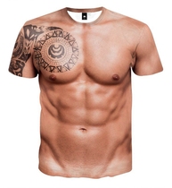 Creative funny tattoo muscle annual meeting clothes tide men short sleeve T-shirt 3D three-dimensional pattern personality fake chest abdominal muscle shirt