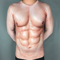 3D muscle men long sleeve T-shirt tremble voice orangutan creative fake chest abs three-dimensional pattern funny clothes annual performance