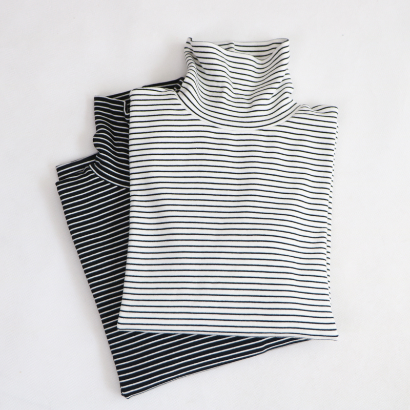 Very Comfortable, Non-Pilling, Soft and Delicate Xinjiang Cotton, Slimming High-Neck Elastic Striped Long-Sleeve Base Shirt T-Shirt for Autumn and Winter