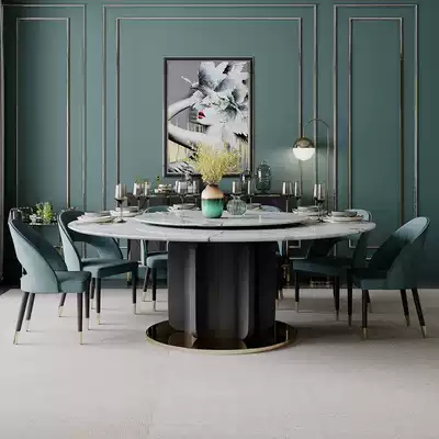 Light luxury marble round table with turntable Rotatable dining table and chair combination size apartment 10 people round dining table Household