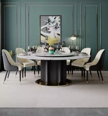 Marble round table with turntable rotatable round dining table Household light luxury dining table and chair combination size apartment 10 people