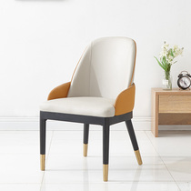 Household dining chair Nordic solid wood light luxury style dining chair Leisure cafe milk tea chair Solid wood leather art chair