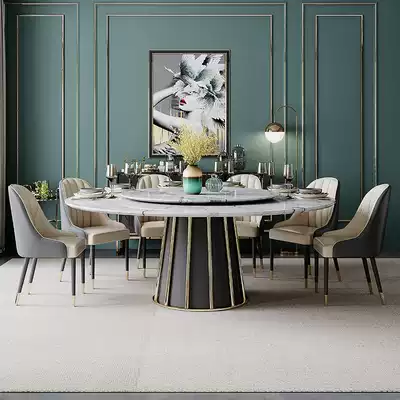 Nordic marble round household dining table large and small family Metal modern dining table light luxury simple round table combination