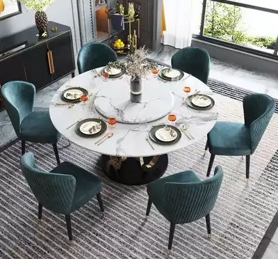 Italian light luxury marble dining table Household induction cooker dining table Round table with turntable Nordic small apartment table and chair combination