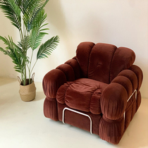  Stylish and simple chocolate fabric sofa Velvet sofa Single chaise longue lazy sofa Multi-person small apartment