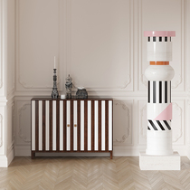 Valley and art light luxury stripe cabinet living room bedroom side cabinet solid wood wine cabinet storage cabinet lockers ins Wind