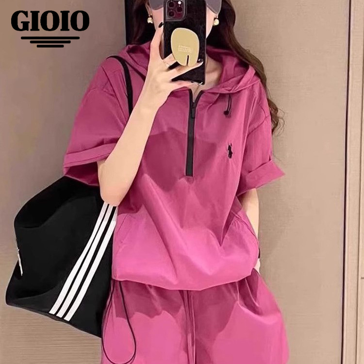 Authentic Fashion Casual Sports Suit for Women, New Summer Style, Loose Hooded Sun Protection Jacket and Shorts Two-Piece Set, Trendy