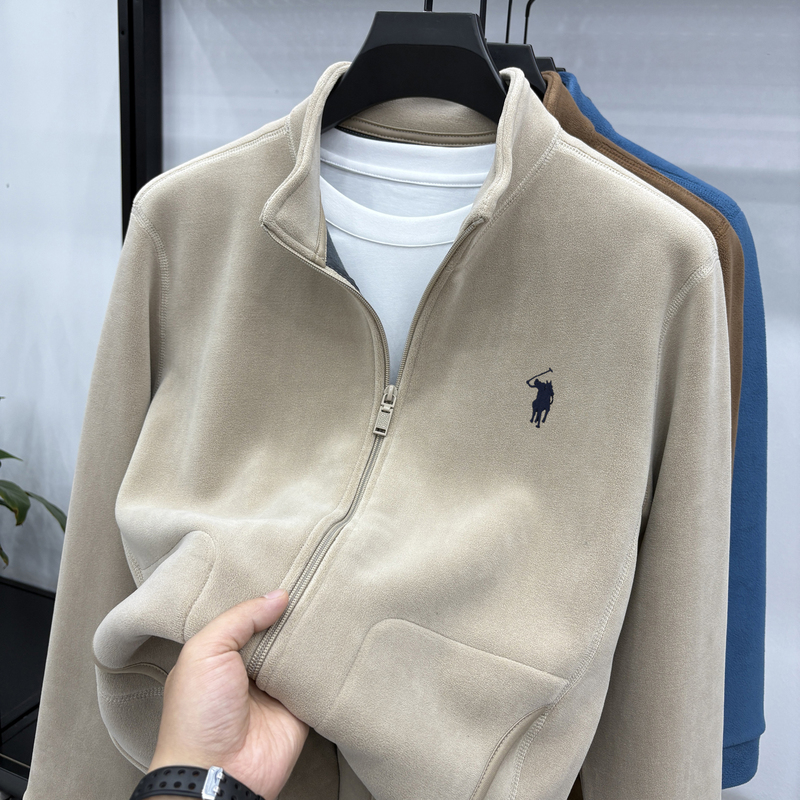 Men's Stand-Up Collar Jacket, Men's Fleece Jacket, Austrian Fleece Zipper, Warm Double-Sided Fleece Cardigan, American Classic Jacket for Men