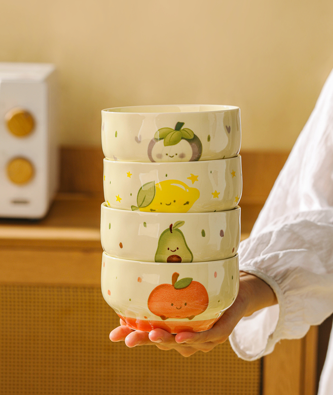 Cute Rice Bowl, Personal Use, Exquisite High-Footed Family Bowl, Ceramic Rice Bowl, Japanese-Style Exquisite Small Bowl, Underglaze Color