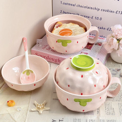 Jingdezhen Ceramic Instant Noodle Bowl with Cover Bowl Personal Special Hit Style Student Dormitory Instant Noodle Bowl Canteen Meal