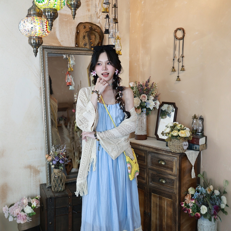 Sweet Eighteen Bohemian Ethnic Style Knitted Tassel Sunscreen Cardigan Yunnan Tibet Travel Photo Vacation Jacket