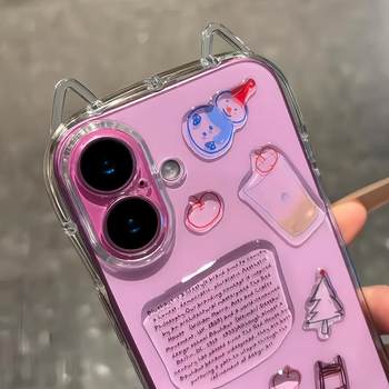 Fun cute snowman stickers cat ears phone case