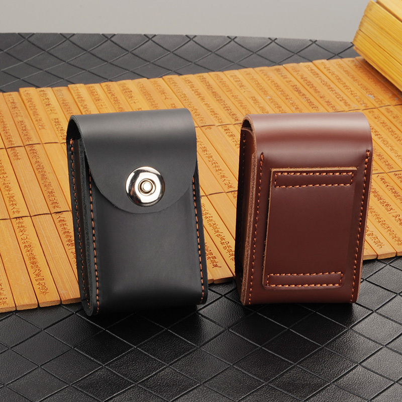 First-Layer Cowhide Genuine Leather Feel Foldableing Reading Glasses Case Anti-Pressure Wearable Belt Hanging Waist Bag Men's Leather Case Portable