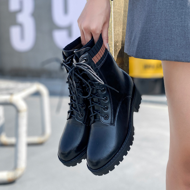 Gold Thyme Martin Boots Woman Genuine Leather 2020 Autumn Winter New Coarse Heel Boots Thick Bottom Inellenty Wind Spring Autumn Short Boots