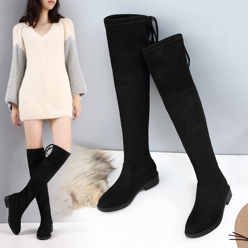 Golden Tite long cylinder boot female flat bottom 2021 Winter new small child over kneecap kneecap warm elastic long boot