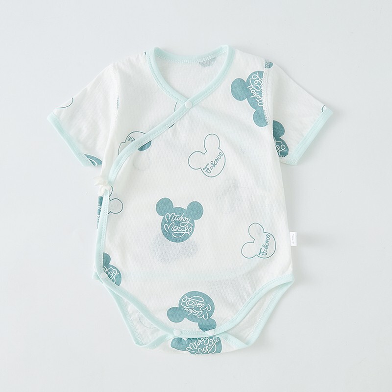 Summer Romper for Newborns, Short-Sleeved Cotton Jumpsuit, Unisex Baby Tie-Up Crawling Suit and Pajamas