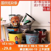 American wrought iron trash can retro creative personality home living room bedroom dining room large metal storage paper basket