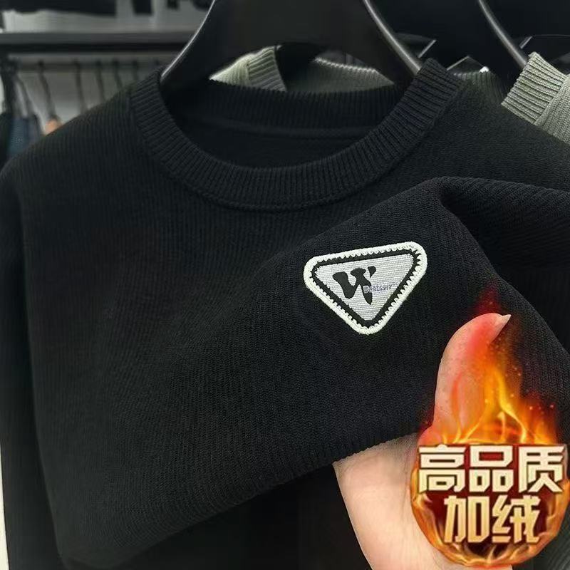 Autumn and Winter Pullover Crew Neck Long-Sleeve Sweatshirt, Loose Fit, Trendy Men's Fleece-Lined Warm Thick Embroidered Base Shirt Autumn and Winter Pullover Crew Neck Long-Sleeve Sweatshirt, Loose Fit, Trendy Men's Fleece-Lined Warm Thick Embroidered Base Shirt