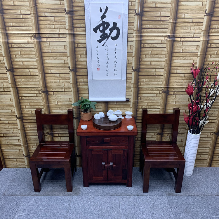 Old boat wood solid wood small tea table group clump Chinese yangtai courtyard leisure tea house office double simple tea cabinet