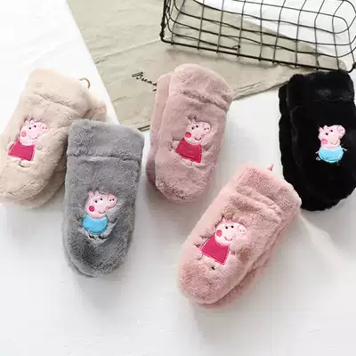 Winter new children's plush gloves children's bag finger thickened plus velvet warm gloves men's and women's children's cartoon hanging neck