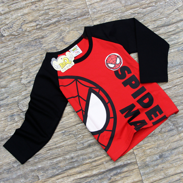 2019 Korean version Children's autumn clothes new JCBBQ cartoon Spiderman printed T-shirt pure cotton round collar long sleeve inner lap