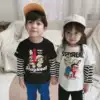 19 Autumn new children's printing striped sleeve cartoon pattern fake two men's and women's children's casual cartoon long-sleeved T-shirt