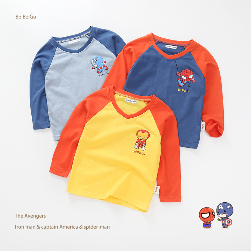 Bebe Valley 2019 Fall New Pure Cotton Printed Cartoon Children Long Sleeve Steel Spider Man Foreign Trade Boy Blouse