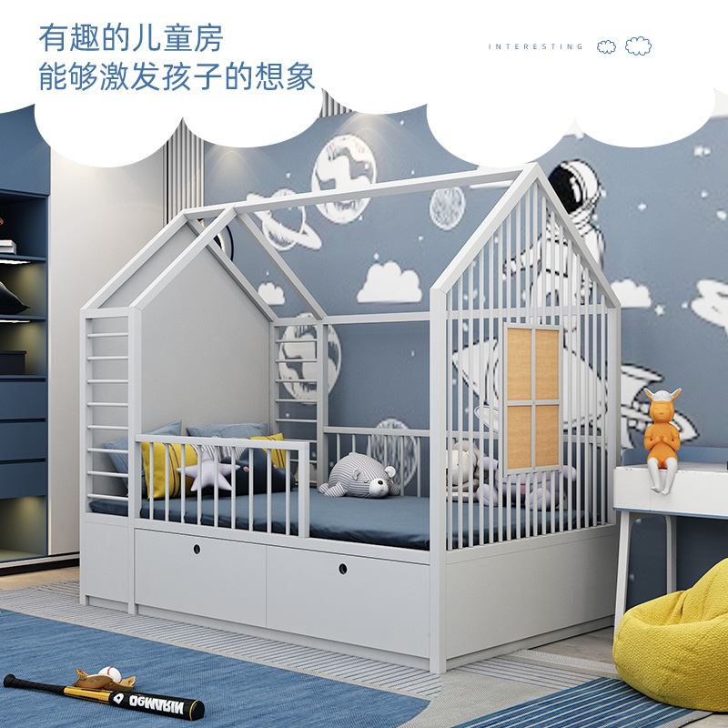 Children's bed boy girl princess bed simple modern Nordic multi-functional iron bed small apartment storage storage bed