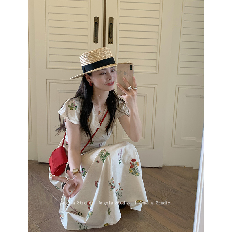 Angela Studio Chic Korean Style Casual Retro Floral Embroidered Dress Holiday Style Long Dress for Women Angela Studio Chic Korean Style Casual Retro Floral Embroidered Dress Holiday Style Long Dress for Women