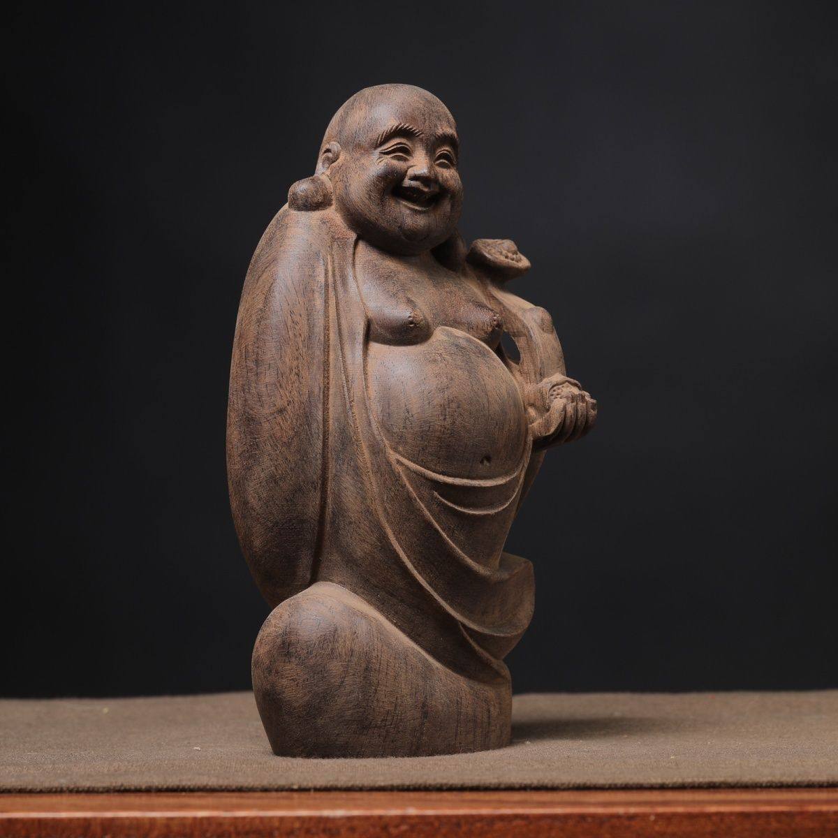 达拉干沉香弥勒佛雕刻木雕风水工艺品白奇楠办公室酒柜摆件送礼