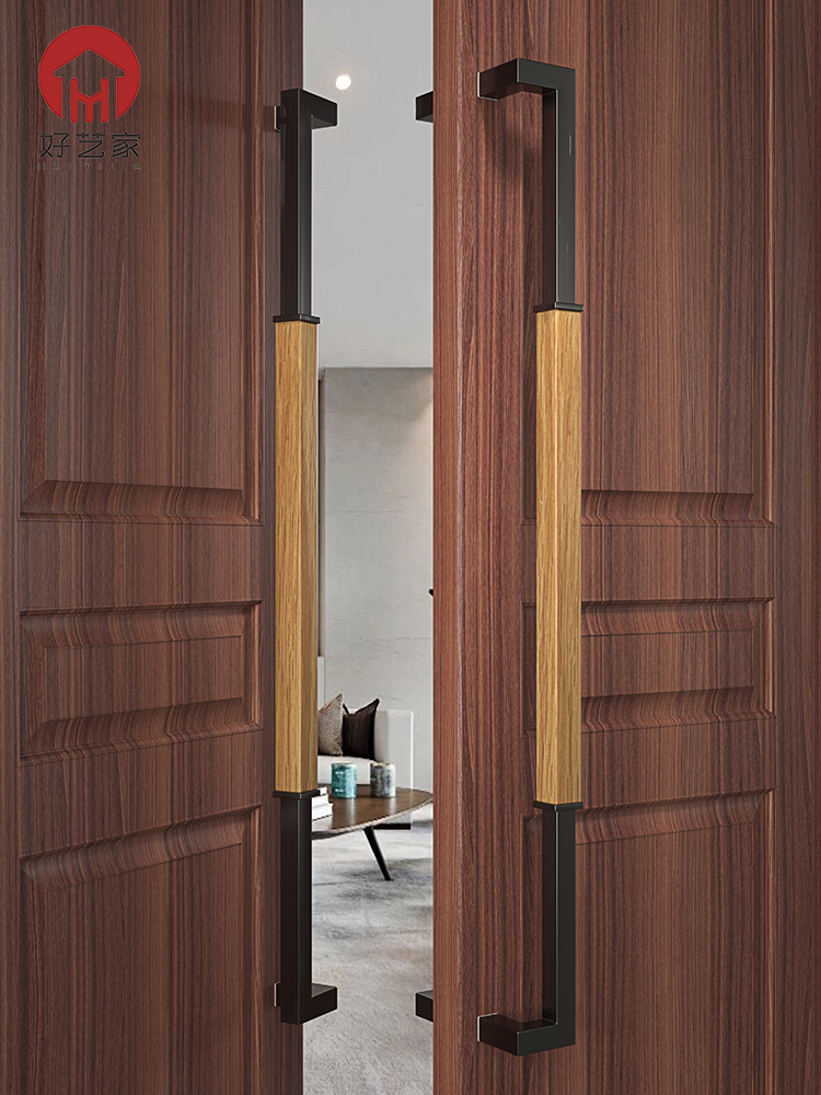 Minimalist golden glass door door handle Chinese style modern stainless steel framed door black walnut solid wood door handle