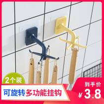 Rotatable powerful non-trace adhesive hook non-perforated wall kitchen spatula spoon storage rack strong load-bearing artifact