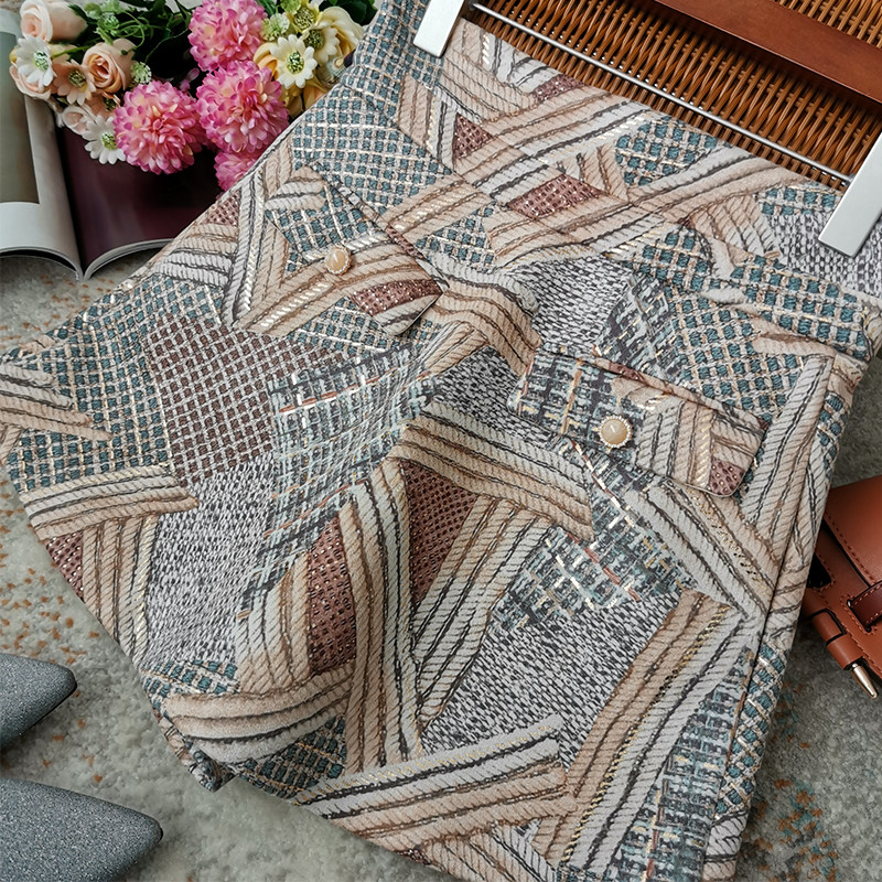 Word-of-mouth choice mid-level product anti-slip check high-waisted A-line skirt pants women's slim skirt