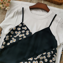 Good to see fried self-retention recommended acetic acid suspender stitching fake two small daisy print dress mid-length