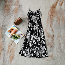 Temperament Jedi Printed Satin Triple Acetate harness Liandress Skirt Woman Over Knee Long sleeveless vest dress
