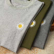 Full Shop Low Price Refreshed value for money Chrysanthemum Embroidery T-shirt Woman Short Sleeve Loose Straight Cylinder Short Blouse
