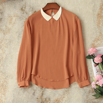 Temperament quite out of color Heavy work nail beads doll collar 03 double crepe genuine silk shirt woman long sleeve mulberry silk lining clothes