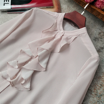 Highly recommended premium color ruffled collar silk shirt women's long sleeve loose striped shirt