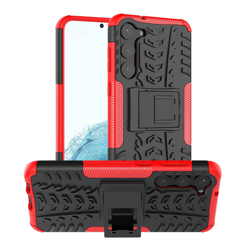 Red — Tire Track Tough Shockproof Rugged Kickstand Easy Grip S23, S23 Plus, S23 Ultra Samsung Phone Case