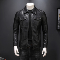 2021 Autumn Mens Lapel Slim Locomotive Leather Clothes Mens Multi Pocket Leather Jacket Jacket