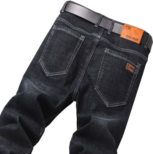 Утепленные джинсы с начесом, мужские эластичные удерживающие тепло штаны для отдыха, осенние, свободный прямой крой, большой размер