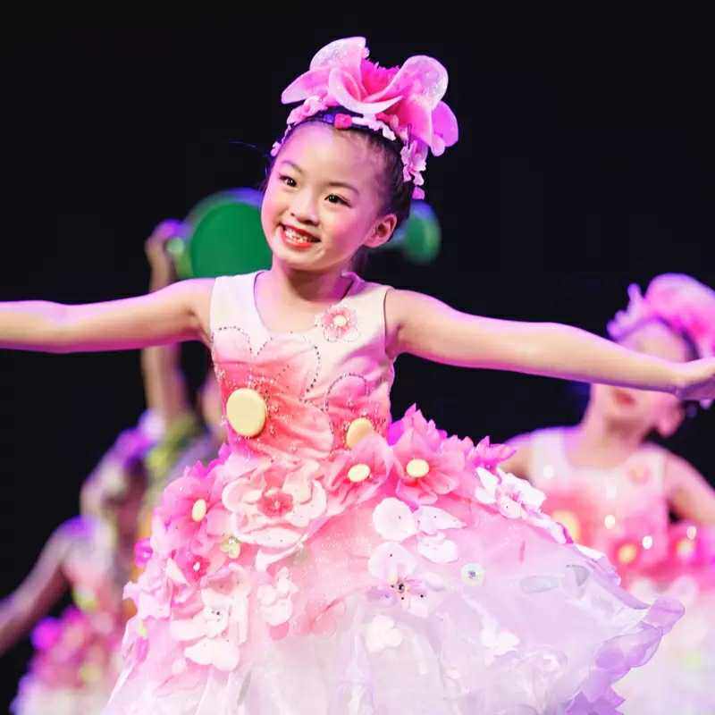 Small Ho Wind Floral with Hello Dance Performance Costume Chorus Costumes Children Princess Dresses Dress Fluffy Dress Performance Suit