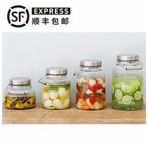 Fruit wine Japanese imported stone Mizuka glass household wide mouth wine bottle green plum wine bottle sealed storage tank